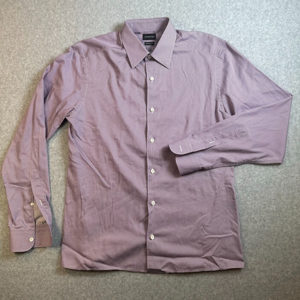 Ermenegildo Zegna CentoQuaranta Men's Dress Shirt Medium Red Geometric Button - Picture 2 of 11